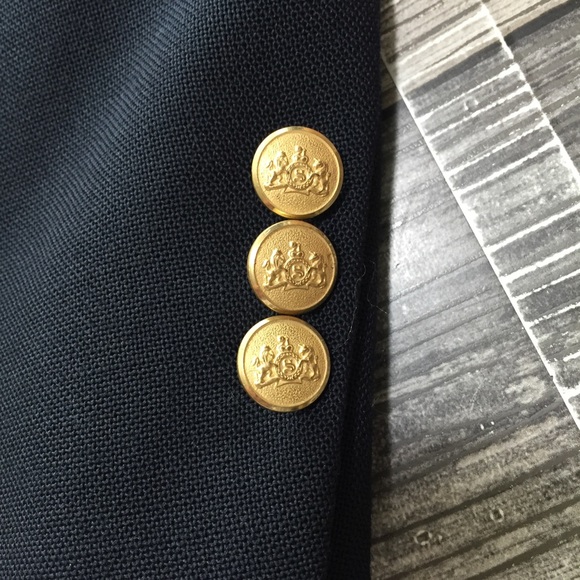 Stafford Blazer Men’s 44R Navy Blue Gold Crest Buttons Polyester Wool (Read) - Picture 6 of 14